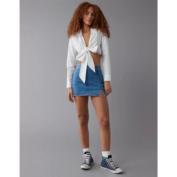 American Eagle Womens Denim Mini Skort 16 Curvy Next Level High Rise Western Y2K - Picture 1 of 9
